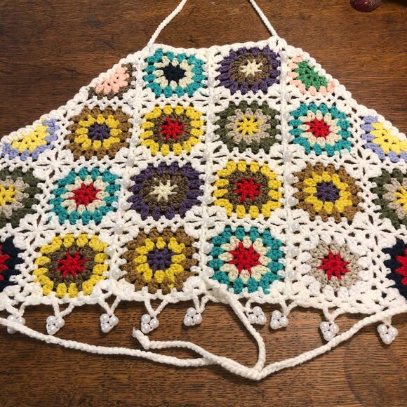 Crocheted Vest Halter Womens OOAK Boho Hippie Bare Back Artisan - Picture 4 of 7